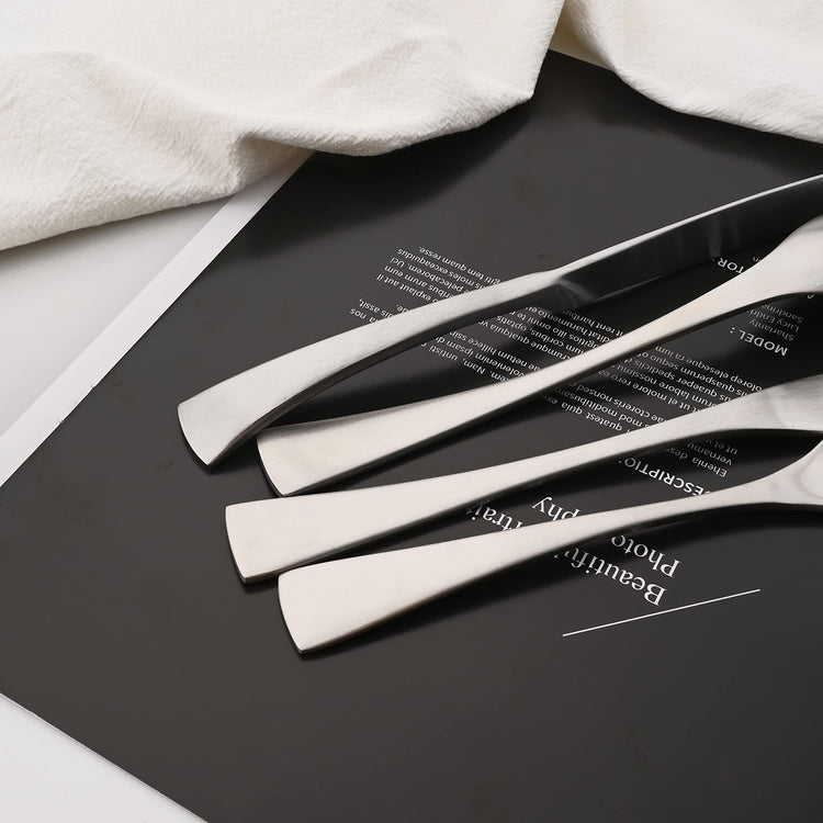 Luxury 304 Stainless Steel Matte Silver Cutlery Flatware Set