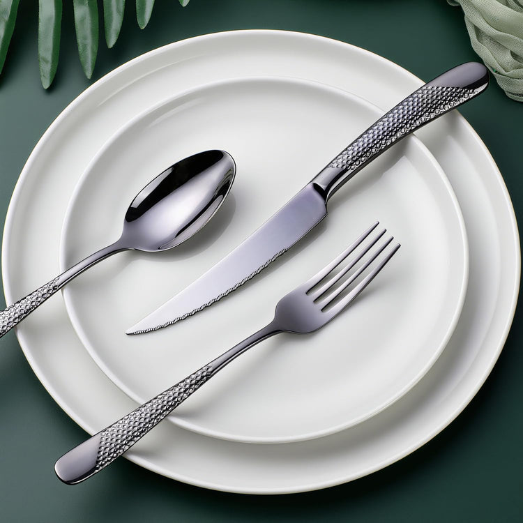 Hammered Black Silverware Set (24 Count)