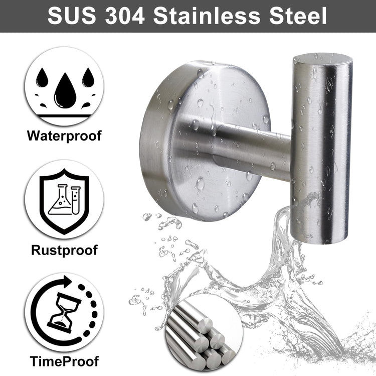 Towel Hook for Bathroom,Screw Mount Heavy Duty Wall Hooks, Stainless Steel Coat Robe Clothes Hook for Bathroom Kitchen Garage Hotel, 2 Packs Wall Mount Towel Holder, Brushed Silver
