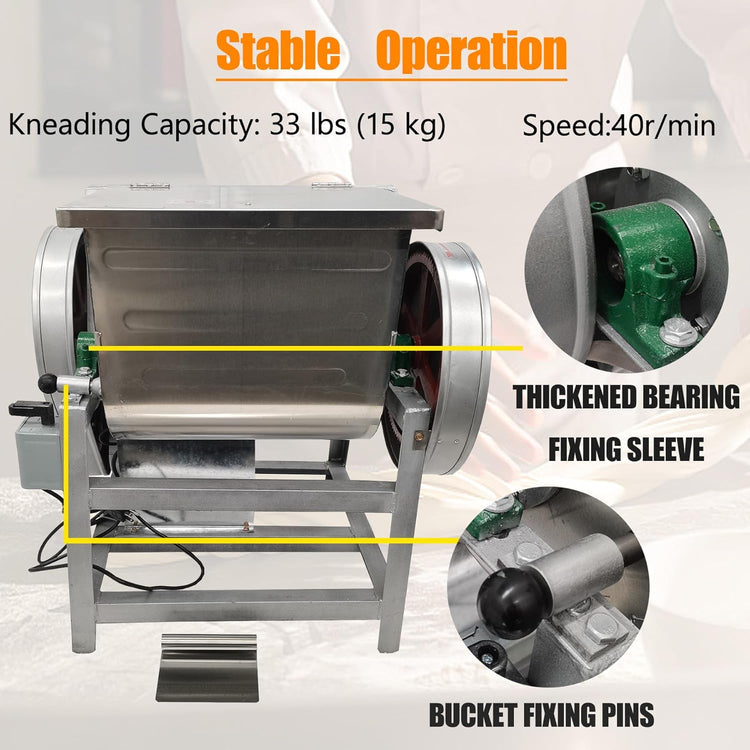 Commercial Dough Mixer, 15KG Stand Spiral Food Flour Mixer Dough Kneading Machine with 15.5 x 12 x 14inch Bowl Size and 90 Degree Tilt for Schools, Restaurant, 110V 