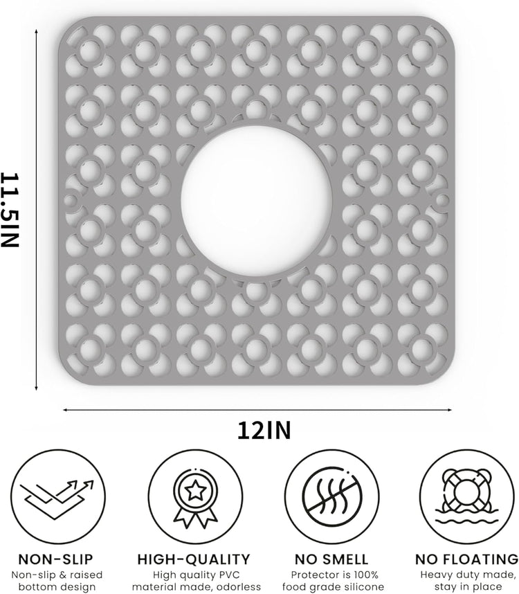 WAFT YEARN 2PCS Sink Mats Sink Protectors Dish Racks Dishwasher Safe Grid Mats for Kitchen Sink Silicone Protect Sink from Stains Damage Scratches Non Slip Heat Resistant Rust Resistant 11"X12" Grey