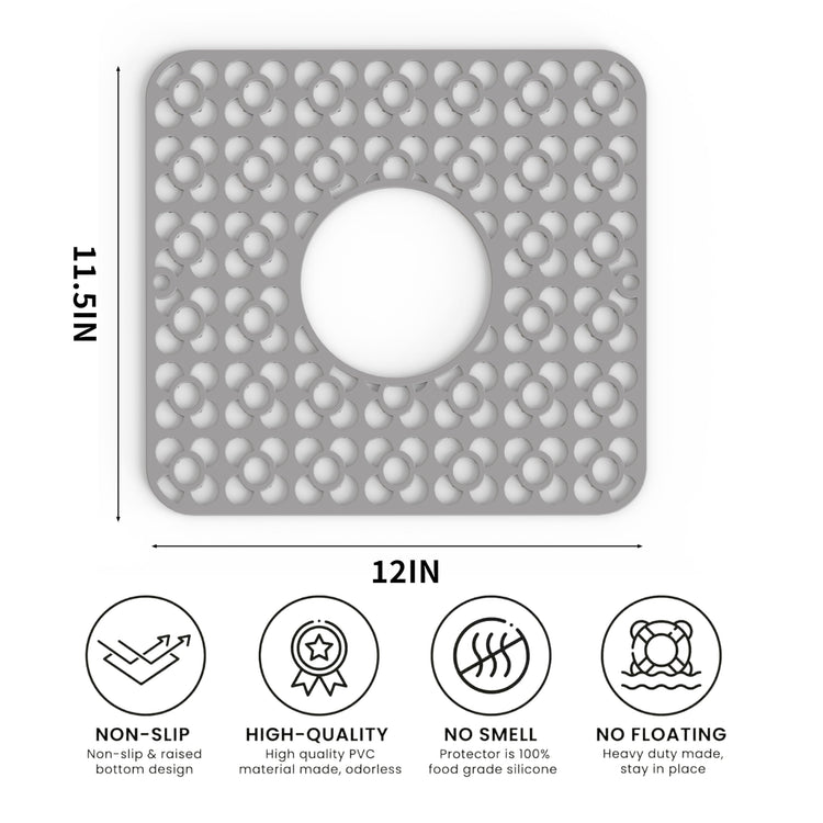 2PCS Sink Mats Sink Protectors Dish Racks Dishwasher Safe Grid Mats for Kitchen Sink Silicone Protect Sink from Stains Damage Scratches Non Slip Heat Resistant Rust Resistant 11"X12" Grey (2 Count)