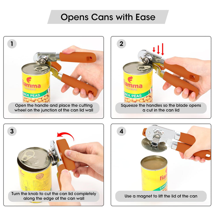Heavy Duty Hand Can Opener Manual with Magnet Lid Remover