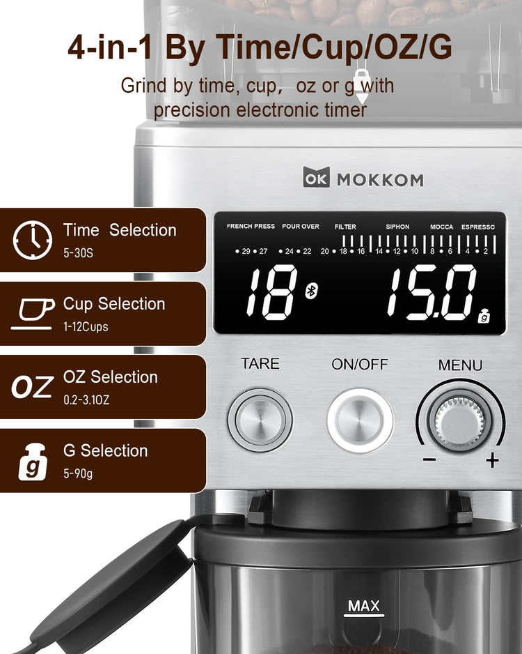 Electric Conical Burr Coffee Grinder with Removable Coffee Scale