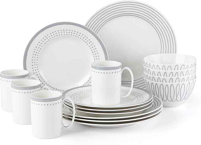 Kate Spade New York Charlotte Street East Pc Dinnerware Set, Slate, 16 Count, Taupe/Grey