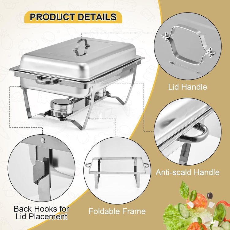 GarveeHome Chafing Dishes for Buffet 2 Pack, 8 Qt Stainless Steel Chafers and Buffet Warmers Sets With Lid, Rectangle Serving Food Warmer Catering Supplies Buffet Display for Parties, Silver