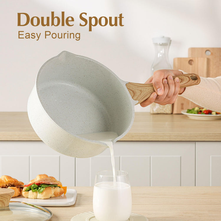 3 Quart Ceramic Nonstick Saucepan with Double Pouring Spout