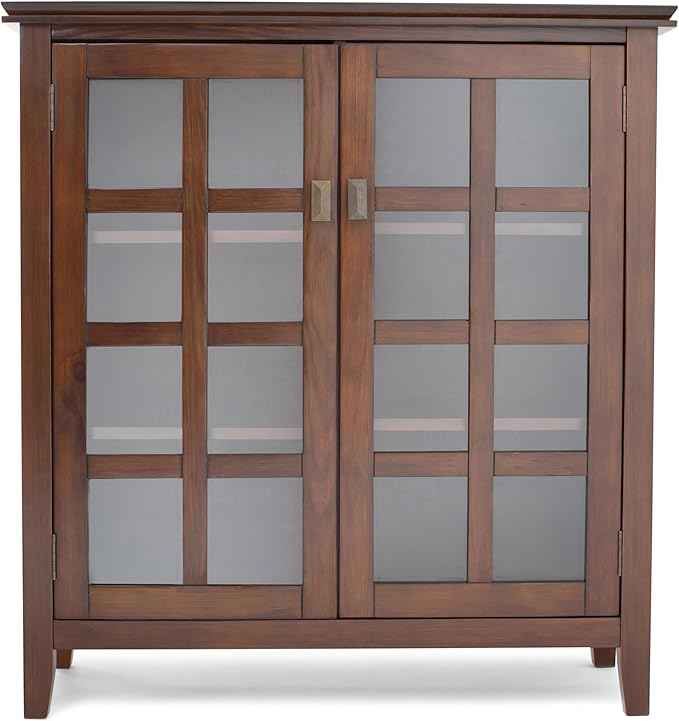SIMPLIHOME Artisan SOLID WOOD 38 Inch Wide Transitional Medium Storage Cabinet in Russet Brown, For the Living Room, Entryway and Family Room