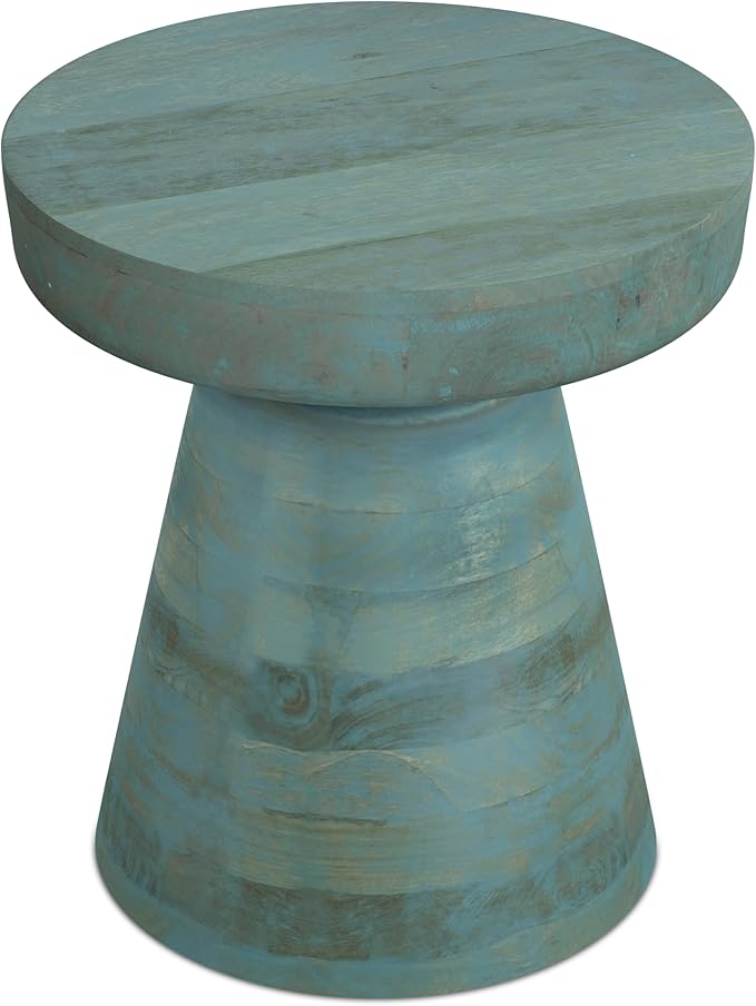 SIMPLIHOME Robbie Accent Table - 16 inch Wide Solid Mango Wood End Table in Teal Wash, Boho Contemporary Rustic Side Table for Living Room or Bedroom with Multipurpose Function, Assembled