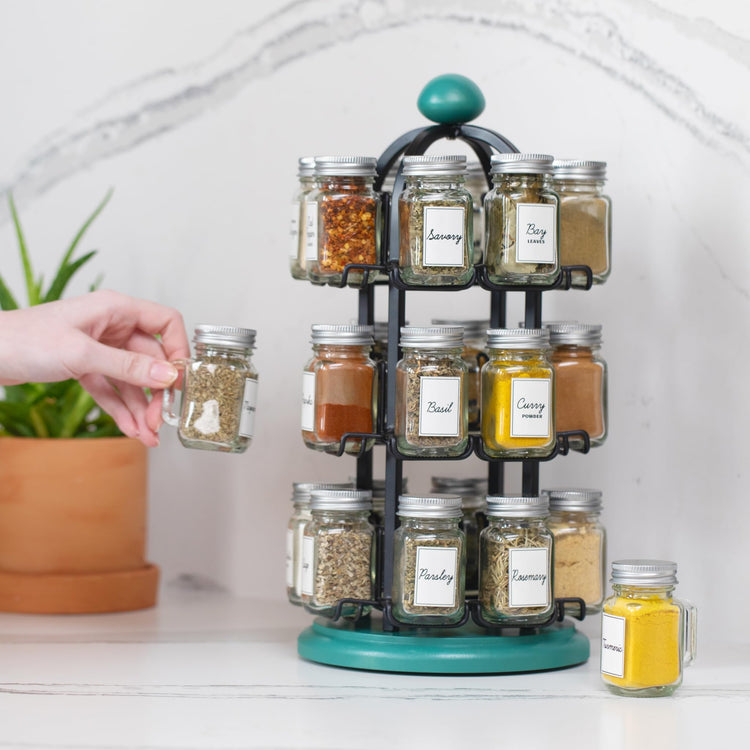 Adrinova 24 Jar Rotating Spice Rack with Spices Included & 5