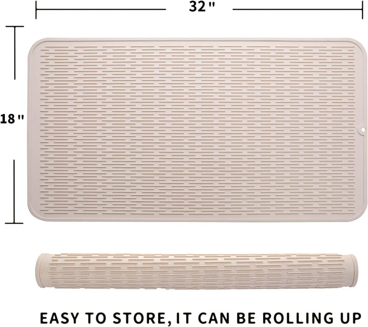 Silicone Dish Drying Mat for Multiple Usage,Easy clean,Eco-friendly,Heat-resistant Silicone Mat for Kitchen Counter or Sink,Refrigerator or Drawer Liner Tapioca 4XL 32 inches x 18 inches