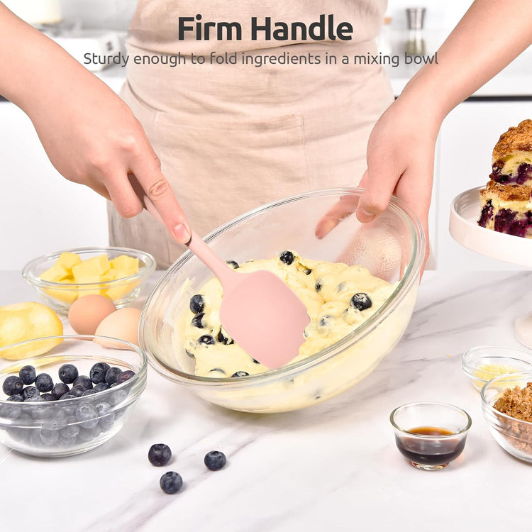 Heat Resistant Silicone Spoon Spatula: U-Taste 600ºF High Heat Flexible 11.38in Silicon Mixing Stirring Cooking Scraping Baking Bowl Scraper, Seamless for Kitchen Nonstick Cookware (Pink)