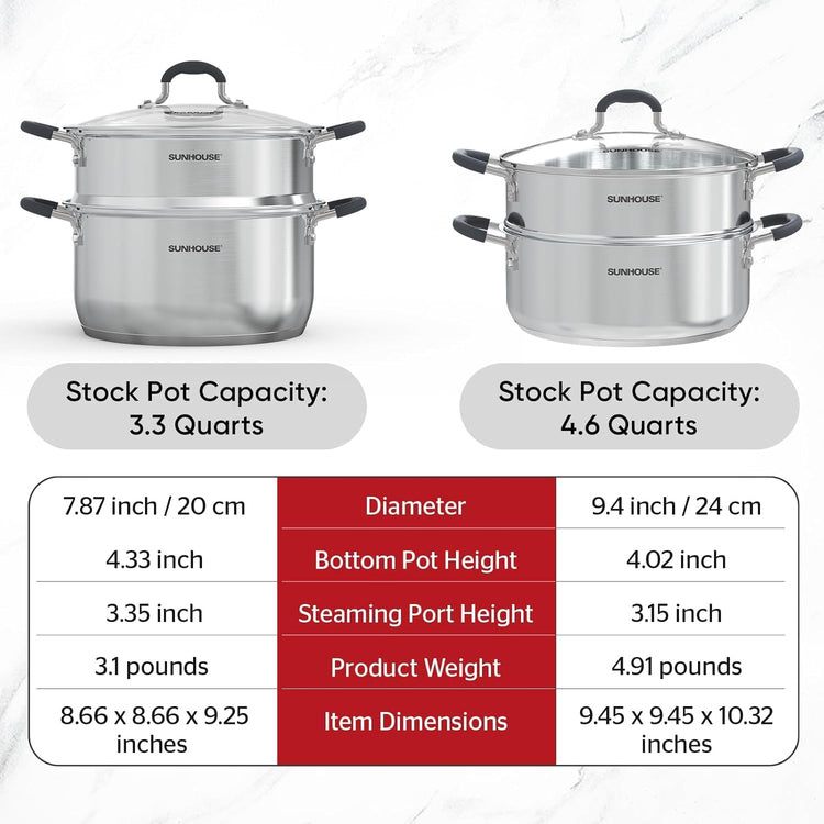 5 QT Stainless Steel Steamer Pot for Cooking with Glass Lid