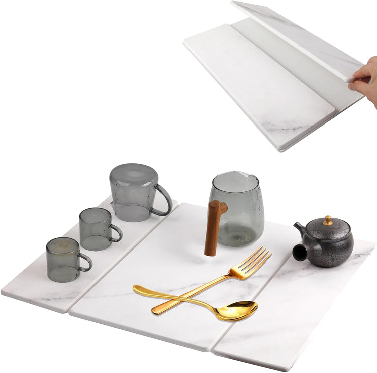 Quick Dry Collapsible Dish Drying Mat, Eco-Friendly Absorbent Diatomaceous Earth Mats for Dishes Bottles Cups 20"×16"Large Stone Dish Drying Mats for Kitchen Counter (White , 20"(L)×16"(W))