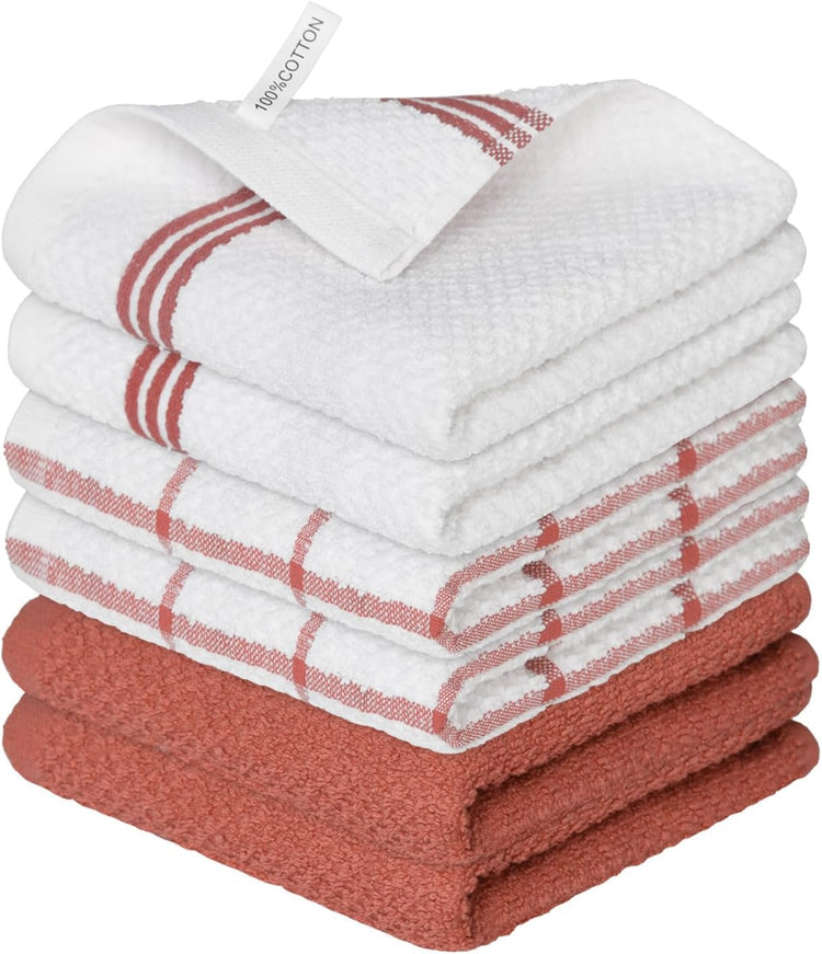 Artoid Mode Ring Spun Cotton Red Dishcloth Kitchen Towels, 12x12 Inch Ultra Soft Absorbent Quick Drying Household Cleaning Kitchen Rags Set of 6 - Nestoria