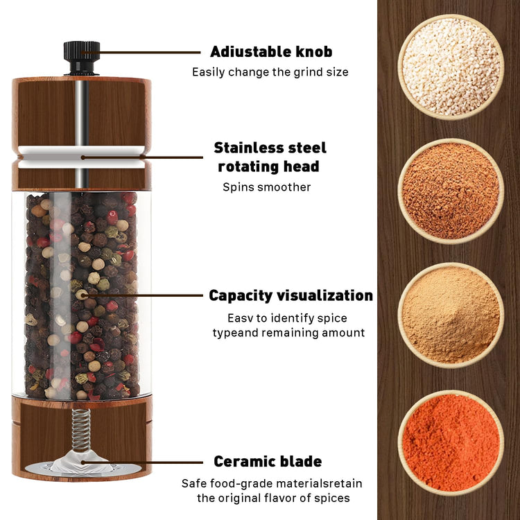 2 Pack 5.5 Inch Wood Salt and Pepper Grinder Set