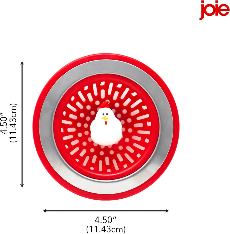 Joie Doodle Doo Kitchen Sink Strainer Basket, Fits All Standard Sinks, Stainless Steel, Cute Garbage Disposal Drain Cover, 4.5-Inch, Red Rooster
