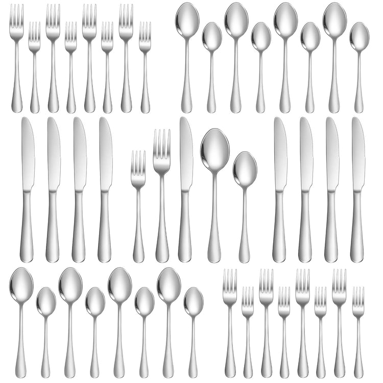 Silverware Set 40 Piece Stainless Steel Flatware Set Silverware Utensils for 8 People Includes Forks Knives Spoons & Salad Forks Dishwasher Safe for Home Restaurant or Outdoor Use (40 Count)