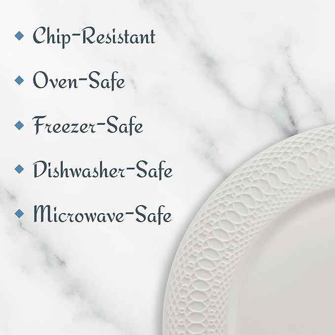 Mikasa Levi 40 Piece Bone China Dinnerware Set, Embossed Plates Bowls, Chip-Resistant, Lightweight, Elegant and Durable, Service for 8, White