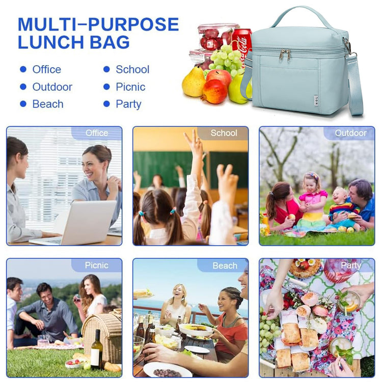 NOL Insulated Lunch Bags for Women Cooler Bag Lightweight Nylon Waterproof Lunch Box for Work Small Light Blue 4L