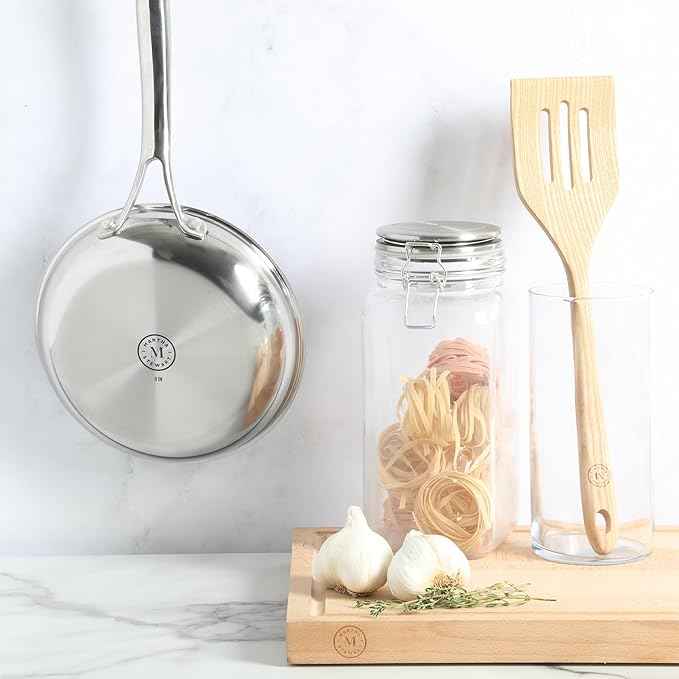 Martha Stewart Badgley Hybrid Nonstick 8 Inch TriPly Stainless Steel Fry Pan & Stay Cool Handle - Laser Etched Non-Toxic Perfect Sear Nonstick Skillet - Dishwasher and Induction Safe