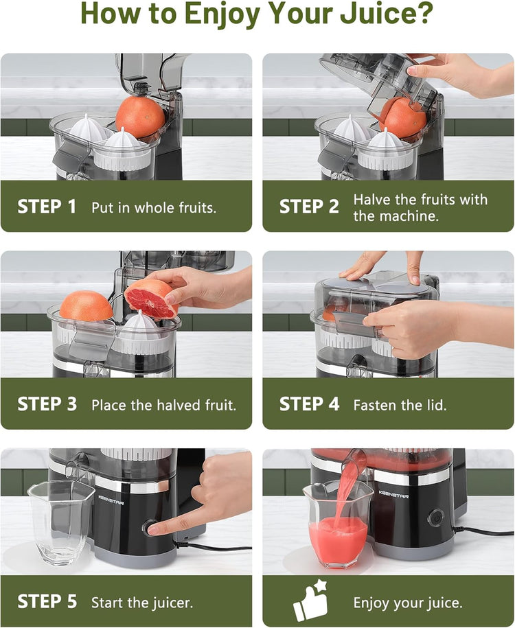 Electric Citrus Juicer, Dual-Head Orange Juicer Squeezer with Power Cord, Portable Juicer with Cleaning Brush for Lemon, Grapefruit, High Juice Yield, One Touch Operation, Easy to Clean