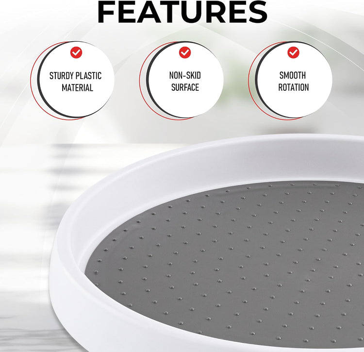 Oizeir 10 Inch Lazy Susan Set of 4 - Non-Skid Turntable for Cabinet to Maximize Storage and Simplify Accessibility in Kitchen, Bathroom, and Pantry Spaces (White)