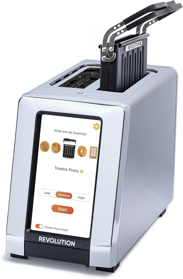Revolution R180 Connect Smart Toaster + Toastie Press Bundle – Touchscreen, 2-Slice Wide Slot, InstaGLO Tech – Toast Bread, Bagels, Waffles, Muffins, Tortillas, Pastries – Stainless Steel
