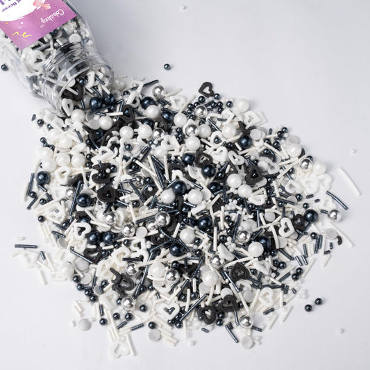 Black and White Heart Sprinkles for Cake Decorating 4.23ounce (4.23 Ounce)