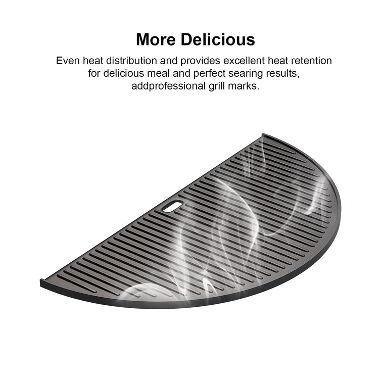 18" Half Moon Cast Iron Reversible Griddle for Kamado Joe KJ