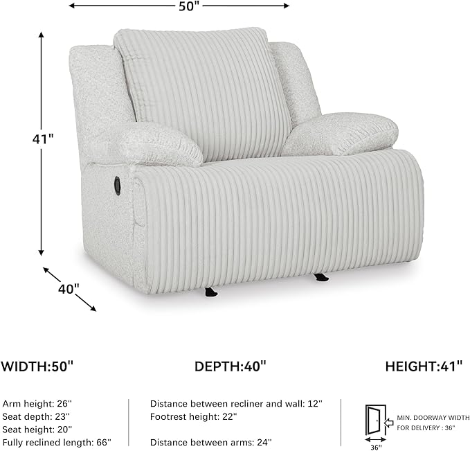 Signature Design by Ashley Top Tier Modern Indoor Upholstered Manual Rocker Recliner, White