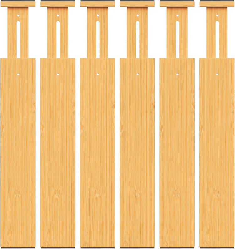 BAMBUROBA Bamboo Drawer Dividers, Adjustable Kitchen Drawer Organizer for Clothes,17-22" Expandable Drawer Organization Separators for Bedroom,Bathroom,Dresser and Office,6-Pack