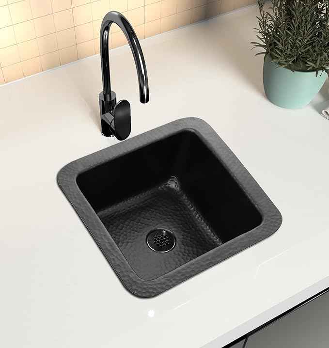 Monarch Abode Kitchen & Bar Sink – 12-inch Glasgow Dual Mount Drop in Bar Prep Sink, Hand Hammered Matte Black Aluminum Sinks, Drop in or Undermount Kitchen Sinks, Decorative Single Dual Mount Bowl