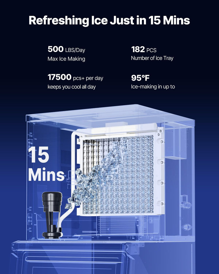 VEVOR Commercial Ice Maker Machine, 500LBS/24H Ice Making Machine with 250LBS Large Storage Bin, Auto Self-Cleaning Ice Maker Machine with Touchscreen for Bar Cafe Restaurant Business Commercial