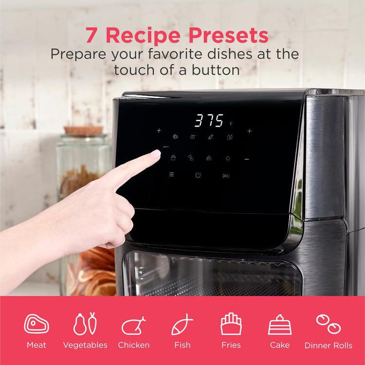 5-in-1 Air Fryer Combo Oven with Viewing Window, Large 12.6 QT Capacity, Digital Display, 5 Cooking Modes, 7 Recipe Presets, Automatic Shake Reminder, PFAS-Free Cooking Surfaces, Black