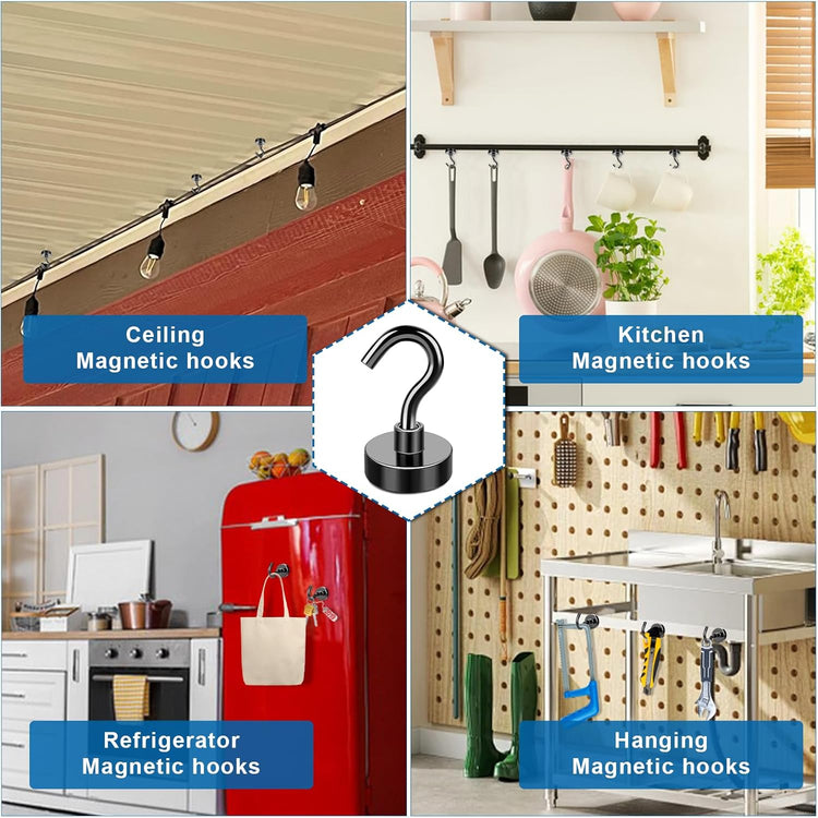 LOVIMAG Magnetic Hooks,30Lbs Black Magnet Hooks for Cruise Cabin, Magnetic Hooks for Hanging, Fridge, Classroom, Refrigerator, Ceiling, Office, Kitchen. Grill, Garage-18Pack