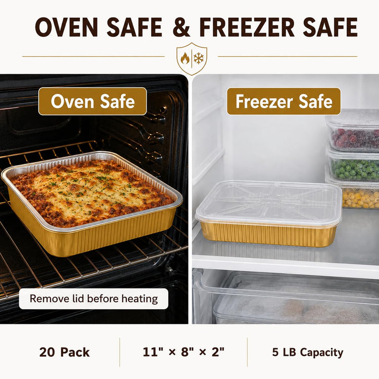20 Pack 11"×8"×2" Aluminum Pans with Lids Heavy Duty (20 Count)