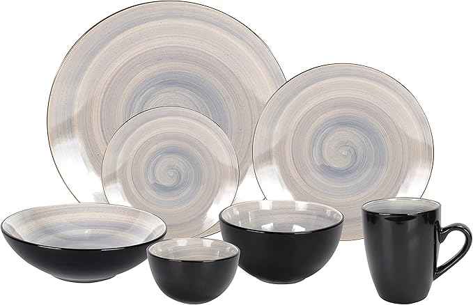 Stoneware Sonoma Dinnerware Set, Black + Speckled Spin Wash (56pc Set, Grey)