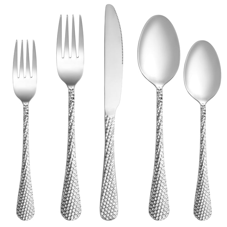 60 Pcs Hammered Silverware Set Service for 12 (60 Count)