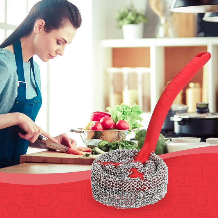 Cast Iron Chainmail Scrubber with Handle (ABS)