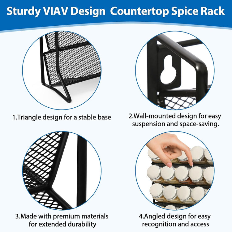 2PCS 4Tier Spice Rack for Counter Free Standing,Spice Rack for Inside Cupboard Hanging Wall Mounted Spice Seasoning Organiser Spice Jars Bottle Organizer for Kitchen Pantry(Black)