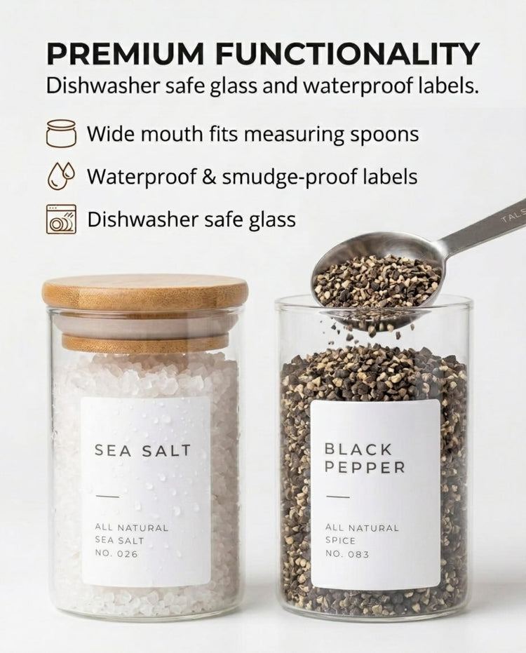 Glass Spice Jars with Label Pack (12 Count)