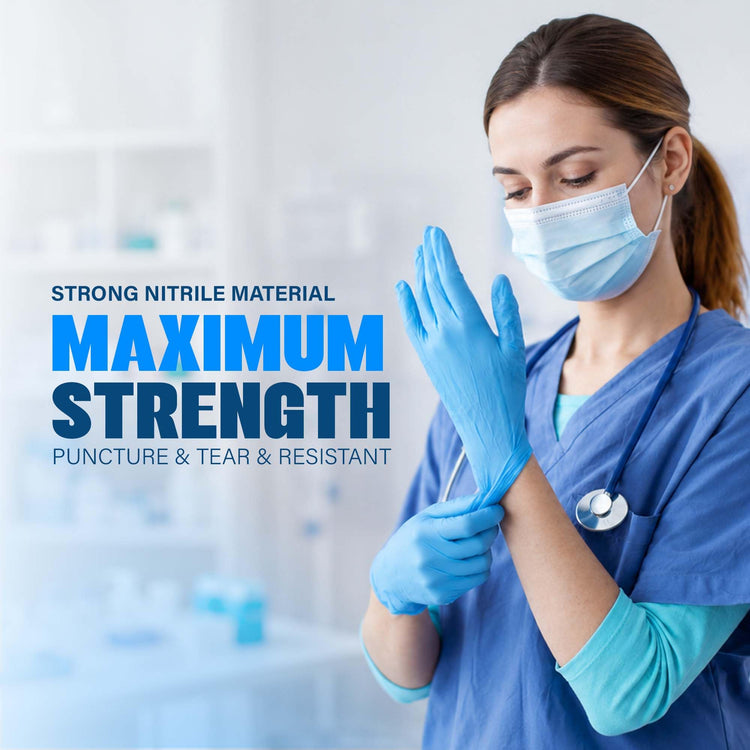 Heavy Duty 6 Mil Blue Nitrile Gloves Disposable Latex & Powder Free (100 Count)