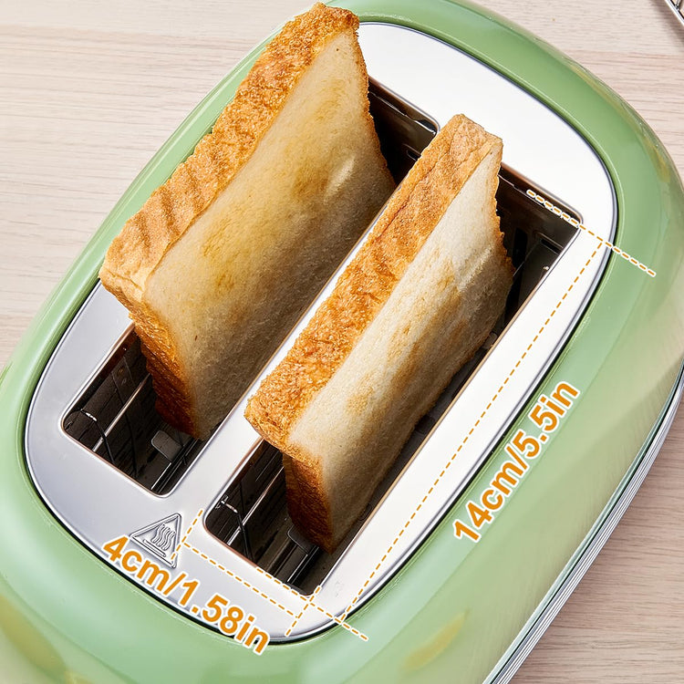 Green Cute Retro Toaster 2 Slice with 1.58" Wide Slots