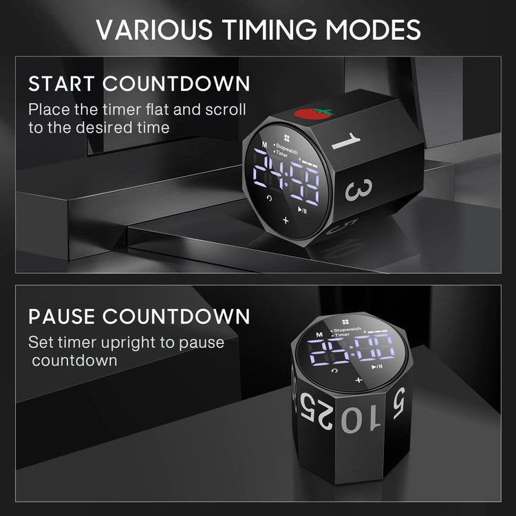 ADHD Pomodoro Timer Metal Gravity Rotation 1.8” LED Large Screen