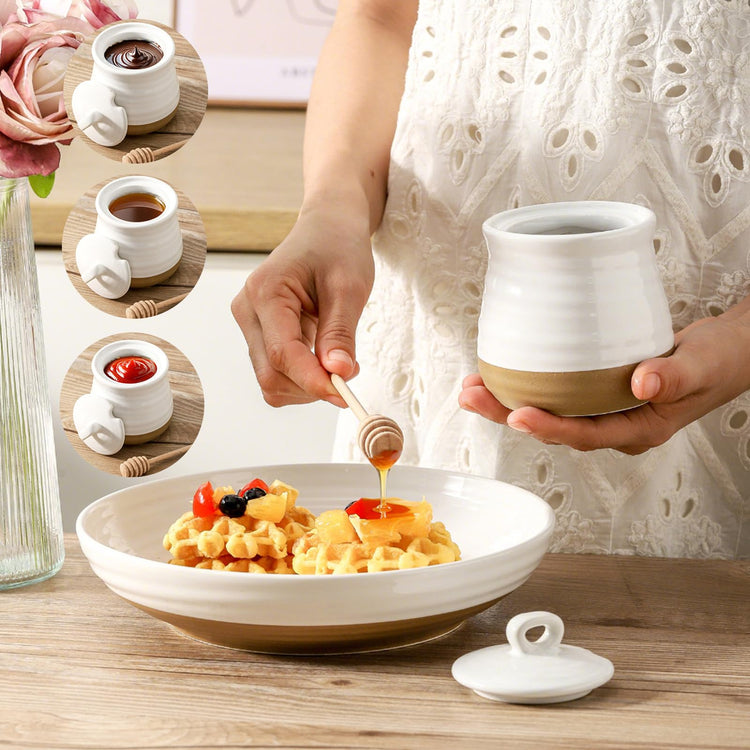 Ceramic 12 Ounce Honey Jar and Dipper Set