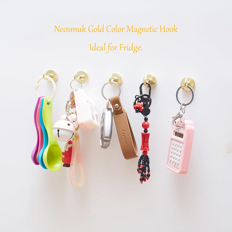 Neosmuk Magnetic Hooks Heavy Duty,Strong Magnet with Hook for Fridge, Super Neodymium Extra Strength Industrial Hooks for Hanging, Magnetic Hanger for Toolbox, Cruise, Grill(Golden,10 Pack)