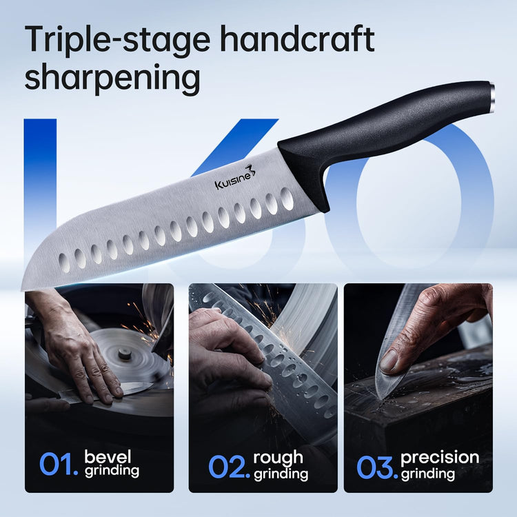 Knife Set 15 pieces High Carbon Stainless Steel Professional Kitchen Knife block set with Sharpener Black