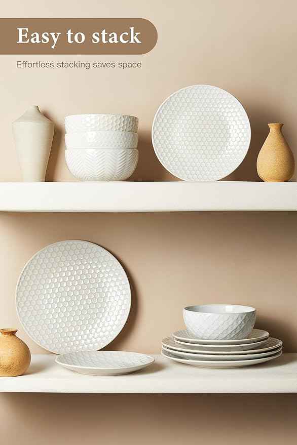 24 Piece Dinnerware Sets for 8, Premium Stoneware Plates and Bowls Sets, Microwave & Dishwasher Safe, Elegant Dishes for Entertaining & Special Occasions โ A Stunning Gift for Large Families
