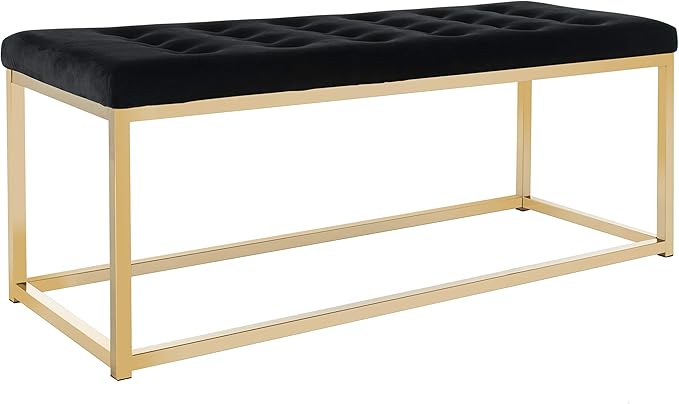 SAFAVIEH Home Collection – Reynolds Black Tufted Upholstered Accent Bench, Modern Parsons-Style Open Frame Bench with Brass Legs for Bedroom, Entryway or Living Room (FOX6225E)